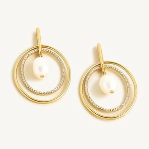 NWT J. Crew | Gold-Plated Double-Link Pearl Crystal Neutral Rhinestones Earrings